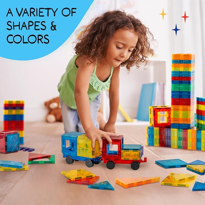 Magnetic Tiles 125 PCS+ Bonus Zippered CASE, Kids Toy for 3 4 5 6 7 8 Year Old Boys & Girls, Magnetic Tiles Building Set, Great Gift for Kids Aged 3-8, XL Set