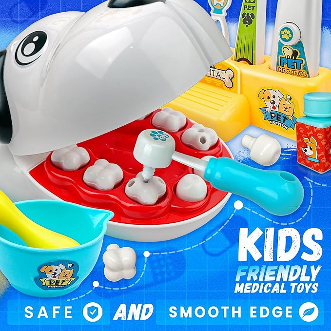 SMILESSKIDDO Dentist Kit for Kids - 26 Pcs Doctor Play Set with Dental Tools and Medical Accessories, Pretend Play for Toddlers - Educational Gifts for Girls Boys 3 4 5 6 7 8