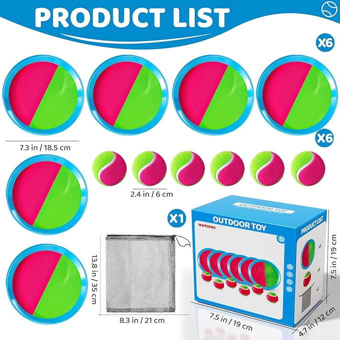 Toss and Catch Ball Game Set, Beach Outdoor Toys for Kids Boys with Paddle, Balls and Storage Bag, Yard Backyard Outside Indoor Toys Games Gifts for Kids Boys Girls Ages 3 4 5 6 7 8 9 10