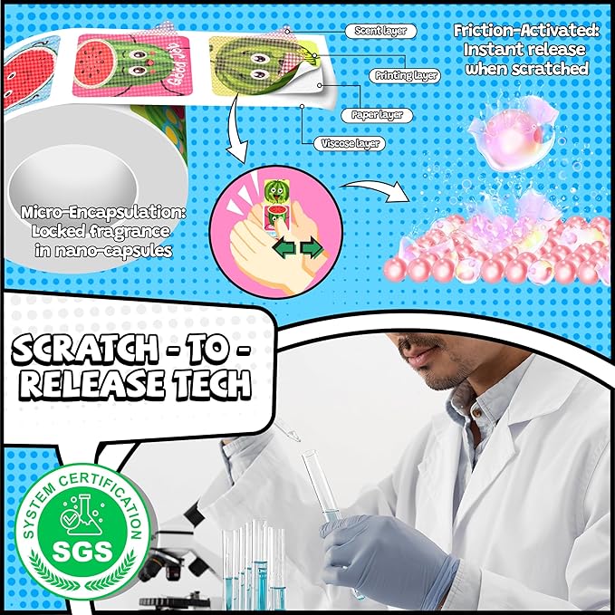 HORIECHALY 1200 Pcs Scented Stickers for Kids, 4 Rolls Scratch and Sniff Smelly Motivational Reward Stickers, Classroom Teacher Must Haves, School Supplies Incentives for Students(0.98")
