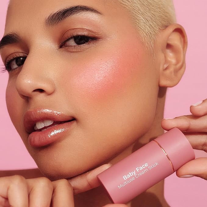 MCoBeauty - Baby Face Multiuse Cream Stick for Lips and Cheeks - Blush Stick in Deep Rose Shade - Contains Moisturising Jojoba Seed Oil, Coconut Oil and More - Lucy