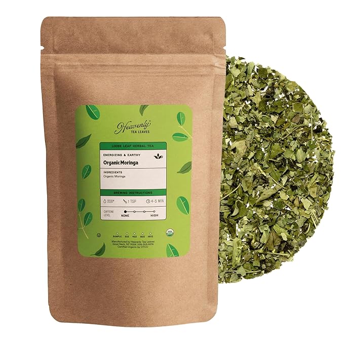 Heavenly Tea Leaves Organic Moringa, Loose Leaf Herbal Tea, 4 oz. (Approx. 50 Cups of Tea) - Delicious Hot or Iced, Naturally Caffeine Free, Premium Quality, Wellness Support