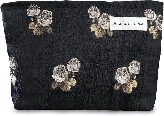 STARDW Aesthetic Floral Makeup Bag Cute Small Cosmetic Bags for Women Girls, Travel Toiletry Bag Large Capacity Zipper Makeup Pouch, Purse Organizer Pouches (Rose Vintage)