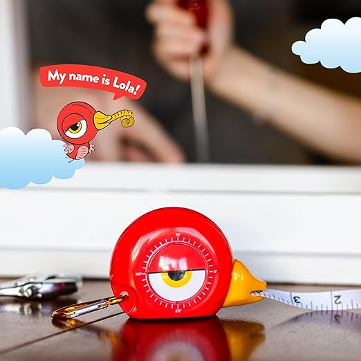 Handy Famm 8ft Red Bird Tape Measure for Kids – STEM Educational Tool with Level, Protractor, Retractable Design - DIY Construction Toy, Child-Safe Measuring Tapes, Gift for Boys & Girls 3+
