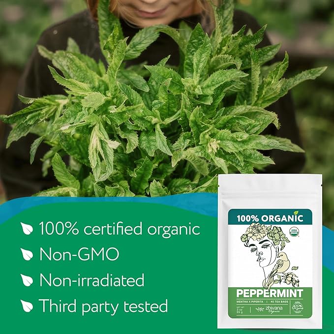 Peppermint Tea Organic (40 Tea Bags) - Hot Tea for Energy, Digestion, Nausea, Motion Sickness, Respiratory Support, Stress Relief - Te de Menta Organico Natural