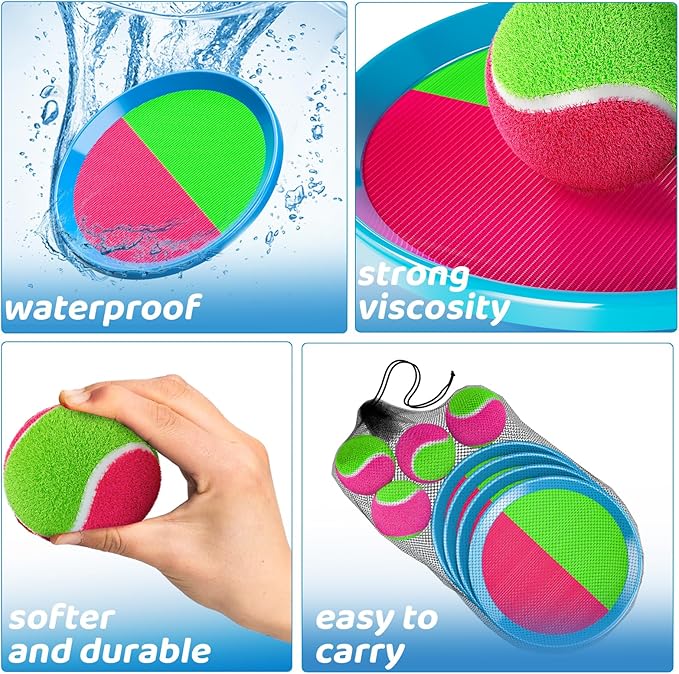 Toss and Catch Ball Game Set, Beach Outdoor Toys for Kids Boys with Paddle, Balls and Storage Bag, Yard Backyard Outside Indoor Toys Games Gifts for Kids Boys Girls Ages 3 4 5 6 7 8 9 10