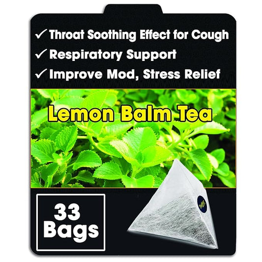 Lemon Balm Tea Bags Pyramid with String - Throat Soothing Effect, Cough Relief, Respiratory Support, Improve Mod, Relieve Stress - Premium Lemon Balm Herb (Melissa Officinalis) - Health Herbal Tea