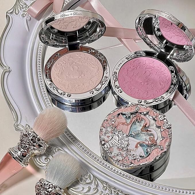 Flower Knows Swan Ballet Embossed Blush,Lavender Matte Finish,Buildable & Blendable Powder Blush for cheeks,Natural Flush for All Skin Tones(03 Silky Ribbon,5g)