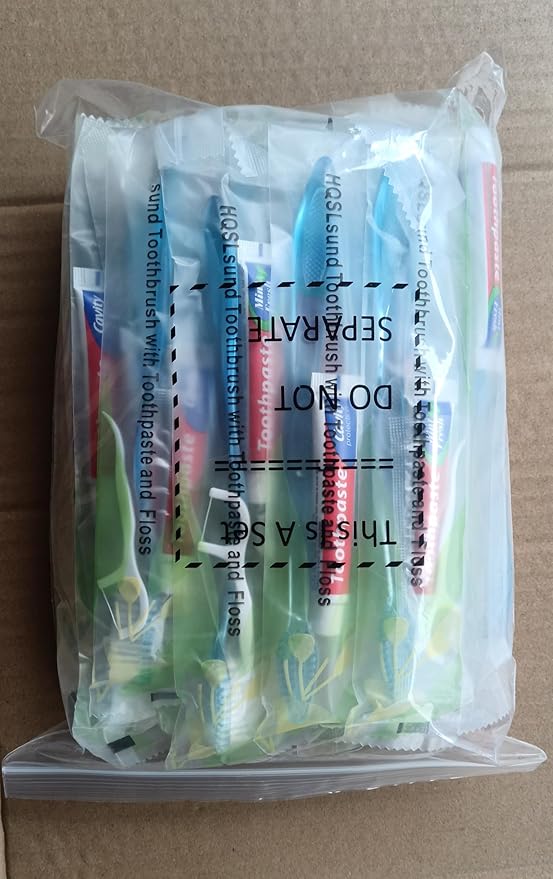 30 pcs Disposable Toothbrushes with Toothpaste Floss Individually Wrapped, 2 Color Disposable Toothbrush, 10g Toothpaste, Dental Floss Pick, Bulk Toothbrush Kit for Homeless,Airbnb,Hotel,Guest