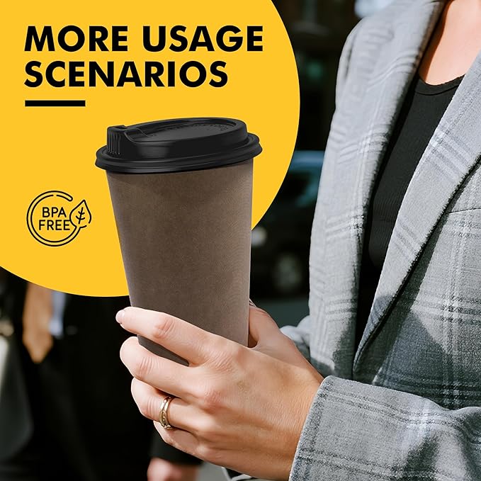 16 oz Disposable Coffee Cups with Lids 100 Pack, Hot Paper Coffee Cups with Lids, To Go Cup with Lid