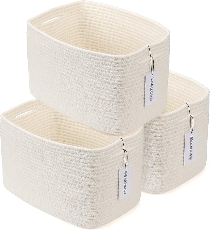 Cotton Rope storage Basket Bins Woven Basket for Organizing Shelves 14.5X9.5X9.3" Rectangle Decorative Baskets For storage Clothes Toys Books Towels Nursery basket organizer 3 pack white