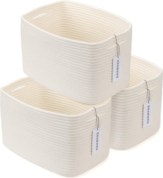 Cotton Rope storage Basket Bins Woven Basket for Organizing Shelves 14.5X9.5X9.3" Rectangle Decorative Baskets For storage Clothes Toys Books Towels Nursery basket organizer 3 pack white