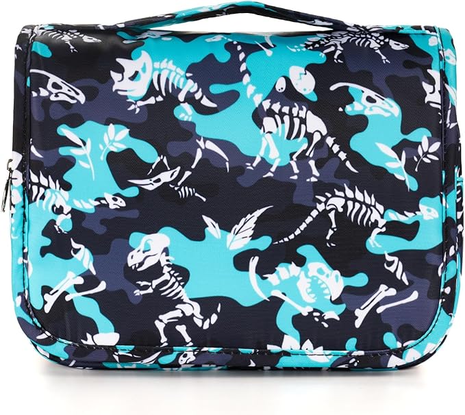 Kids Hanging Toiletry Bag for Boys, Travel Toiletry Bag for Little Young Boys Waterproof Wash Bag Toddler Traveling Toiletries, Dinosaur Black