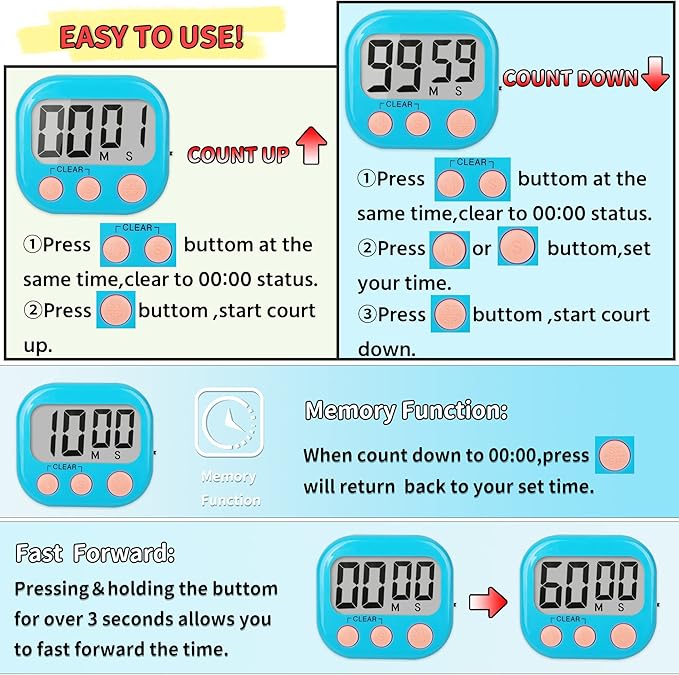 Classroom Timers for Teachers Kids Large Magnetic Digital Timer Teacher Supplies 12 Pack-Blue Pink