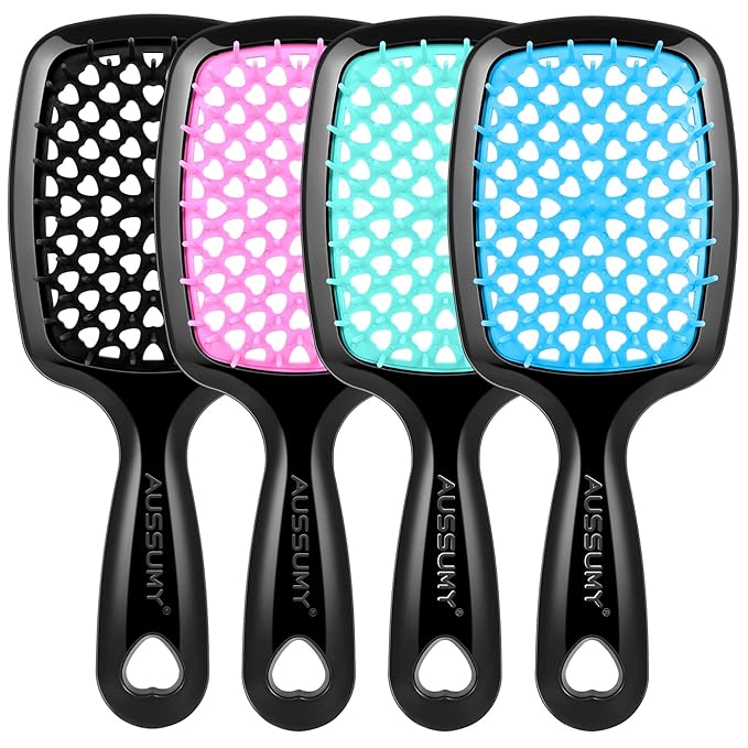4 Pack Vented Detangling Hair Brush - Detangler Hairbrush with Soft Bristles for Effortless Tangle Free - Ideal for Wet Dry or Curly Damaged Hair for Women Men Kids