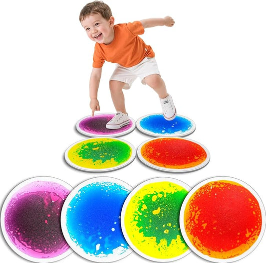 Sensory Circles Mats Liquid Tiles - Pack of 4 Round Sensory Floor Pads for Kids Autism Classroom