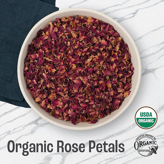 J MAC BOTANICALS Organic Rose Petals, (8 oz) Certified USDA Organic, Edible, Culinary Grade for Herbal Tea, Cooking and Crafts