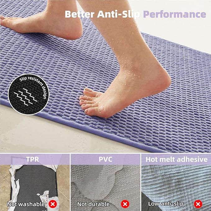 Large Bathroom Rugs Non Slip Washable Bath Rugs Super Absorbent Bathroom Rug Thin Quick Dry Low Pile Bath Mats, Lavender 36"x60"