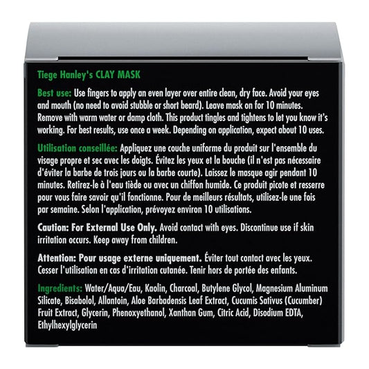 Tiege Hanley Detoxifying Facial Clay Mask for Men, Deep Pore Cleansing Charcoal Face Mask With Natural Kaolin Clay and Aloe, Absorbs Oil & Reduces Appearance of Pores, Men’s Skin Care, 2 Oz