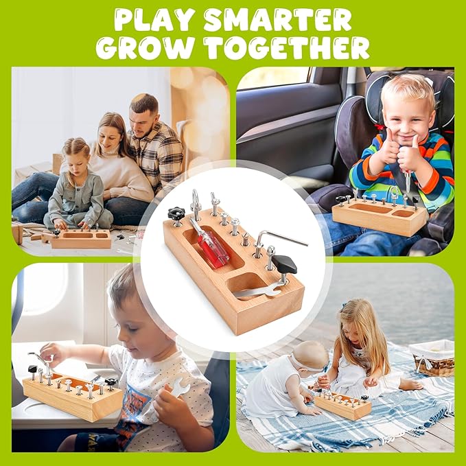 TenFans Montessori Busy Board for Toddlers 3-5 Years, Wooden Screwdriver Activity Board, Fine Motor Skills & Sensory Development Toy, Preschool Learning & Travel