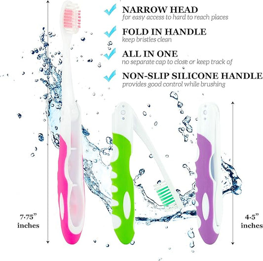 Travel Toothbrush, Portable Toothbrush Built in Cover, Travel Size Toothbrush Hiking, Camping, Traveling, Folding Toothbrushes, Collapsible Multi Color Travel Toothbrush Kit (6 Pack Soft-Multicolor)