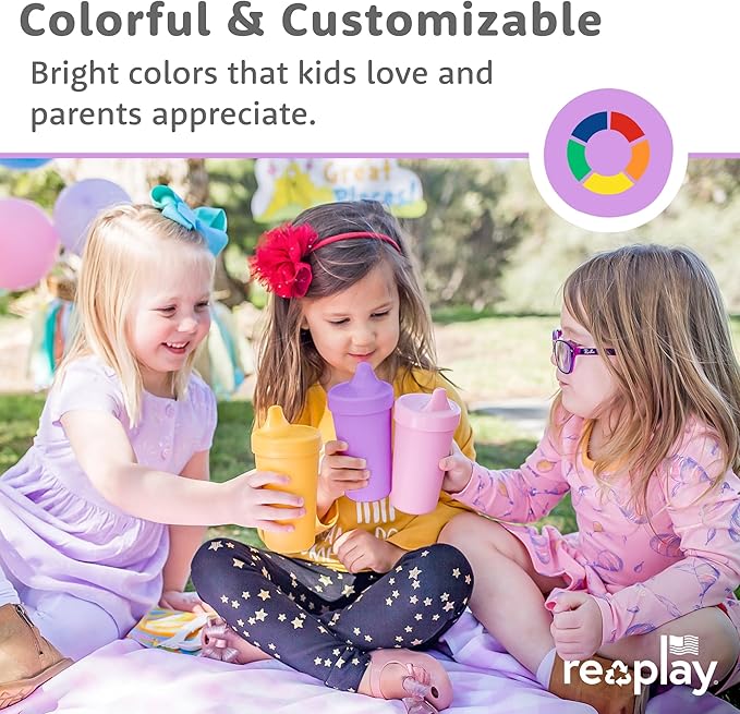 Re-Play Made in USA 10 Oz. Sippy Cups for Toddlers, Pack of 4 - Reusable Spill Proof Cups for Kids, Dishwasher/Microwave Safe - Hard Spout Sippy Cups for Toddlers 3.13" x 6.25", Fresh