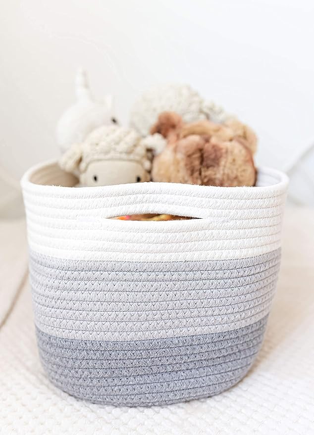 OrganiHaus Set of 3 Gray Woven Storage Baskets for Shelves, Decorative Organizer Bins for Closet, Bathroom & Living Room, Multipurpose Home Organization Baskets, Toy Storage Basket - 15x9x10 inches