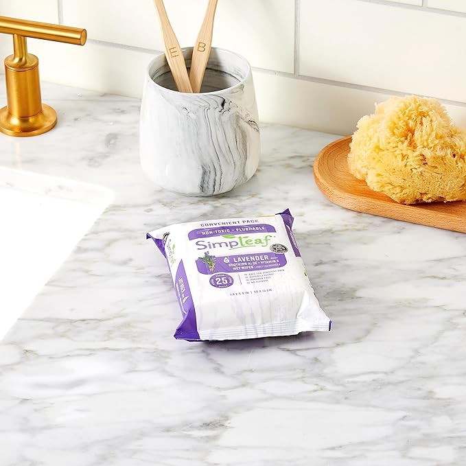 Simpleaf Flushable Wet Wipes Aloe Vera| Eco-Friendly, Paraben & Alcohol Free | Hypoallergenic & Safe for Sensitive Skin | Soothing Aloe Formula | (16 x 25 Counts Convenient Pack) 400 Counts Total