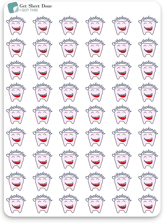 Ortho Appointment Planner Sticker / 54 Fun Vinyl Stickers (1/2”) / Orthodontist Dentist Braces/Health Wellness Essential Productivity Life/Bullet Bujo Journal (1 Sheet, Tooth, Matte Vinyl)