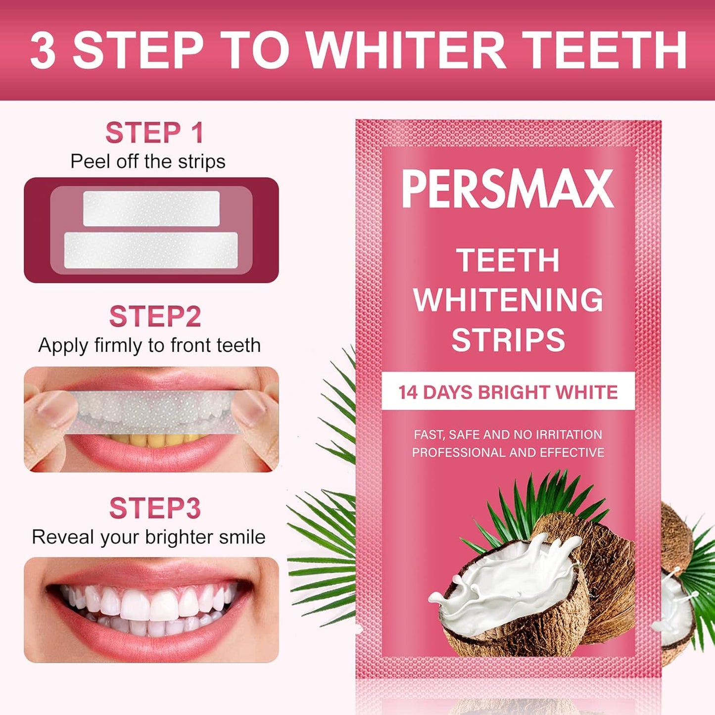 Teeth Whitening Strips for Sensitive Teeth Enamel Safe Smile Whitening Kit, 28 Strips 14 Treatments, No-Slip Remove Coffee Wine Smoking Stains Professional