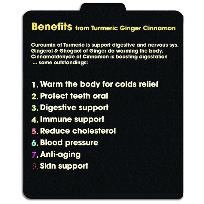 Turmeric Ginger Cinnamon Tea Bags Pyramid with String - Warm Body for Cold Relief, Protect Teeth Oral, inflammatory & Digestive Support - Natural Ingredients, No Additives, No Sugar