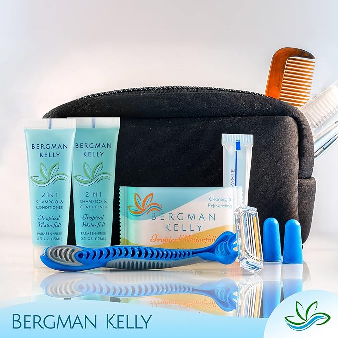 Bergman Kelly - Travel Size 2 in 1 Shampoo & Conditioner - 0.5 fl oz, 200 PK, Tropical Waterfall - Delight Your Guests w/Invigorating & Refreshing Shampoo Amenities - Small Hotel Toiletries in Bulk
