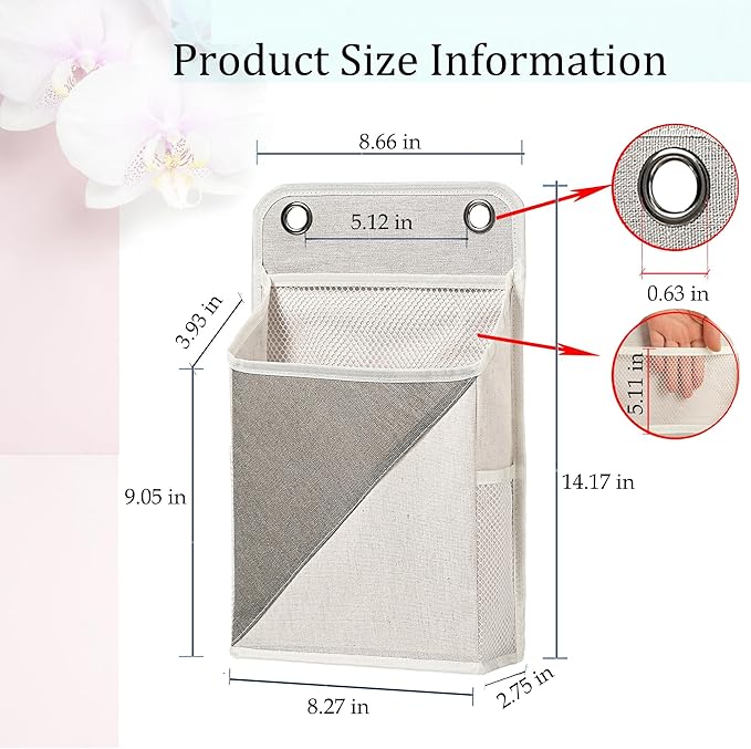 2pcs Wall Hanging Storage Organizer Bag, Hanging baskets with pockets for Wall organizing, Storage Hanging Bag for Bedroom, Dormitory, Study Room, Bathroom (Grey/White)