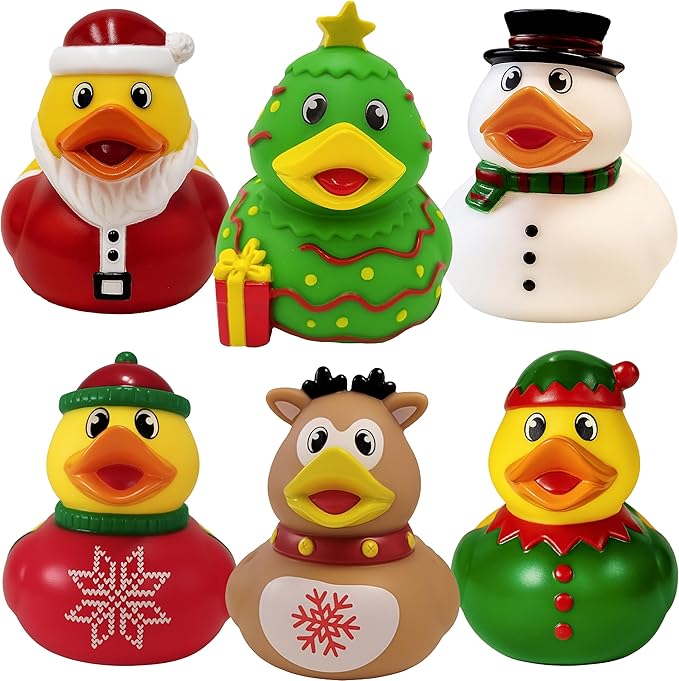 Christmas Rubber Duck, 6-Pack Toy Duckies for Kids, Bath Birthday Gifts Baby Showers Summer Beach and Pool Activity, 3.5" Inches (6-Pack)