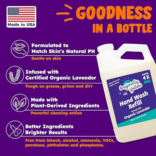 Originally Yellow Plant-Based Hand Soap All Natural Infused with Organic Lavender | Gentle Natural Hand Soap | Pet & Baby-Safe Soap (64 Fl Oz (1 Pack), Lavender)