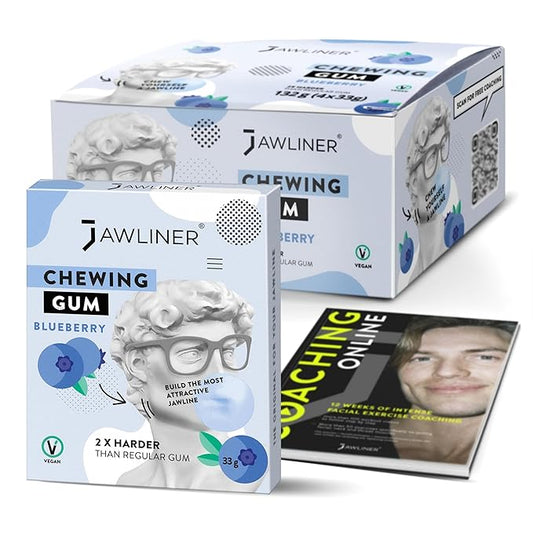Jawliner® Hard Jwaline Chewing Gum - Sugar Free Blueberry Tough Jaw Gum - Jaw Exerciser Strong Mewing Jawline Mistic Gum - 2x Harder than Regular Chewing Gum 130 Grams (48 Strips)