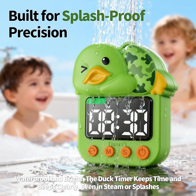 Shower Timer Waterproof Visual Timer for Kids - 99 Min Duck Shaped Digital Toddler Timer with Color Countdown Rechargeable Potty Training Shower Clock for Bathroom Toilet & Kitchen