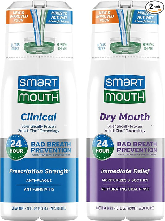 SmartMouth Dry Mouth & Clinical Activated Mouthwash - Dry Mouth Relief & Gum Protection - Bad Breath Prevention Mouthwash, 16 fl oz Each