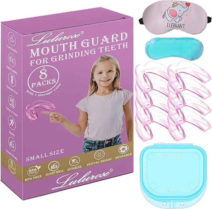 Kids Mouth Guard for Grinding Teeth, 8 Pack Moldable Night Guards Pink for Clenching Teeth | Comfortable Nighttime Protection Guard | Including Hygiene Case & Gel Ice Pack