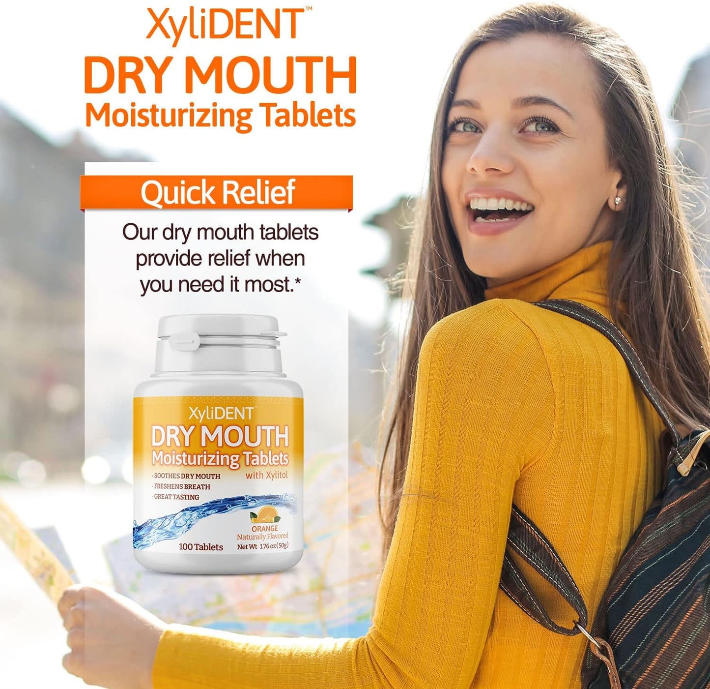 Nature's Stance XyliDENT Xylitol Tablets for Dry Mouth Relief - Stimulates Saliva, Freshens Breath, Reduces Acid Production, Fast Acting Relief, 100 Count (Orange)