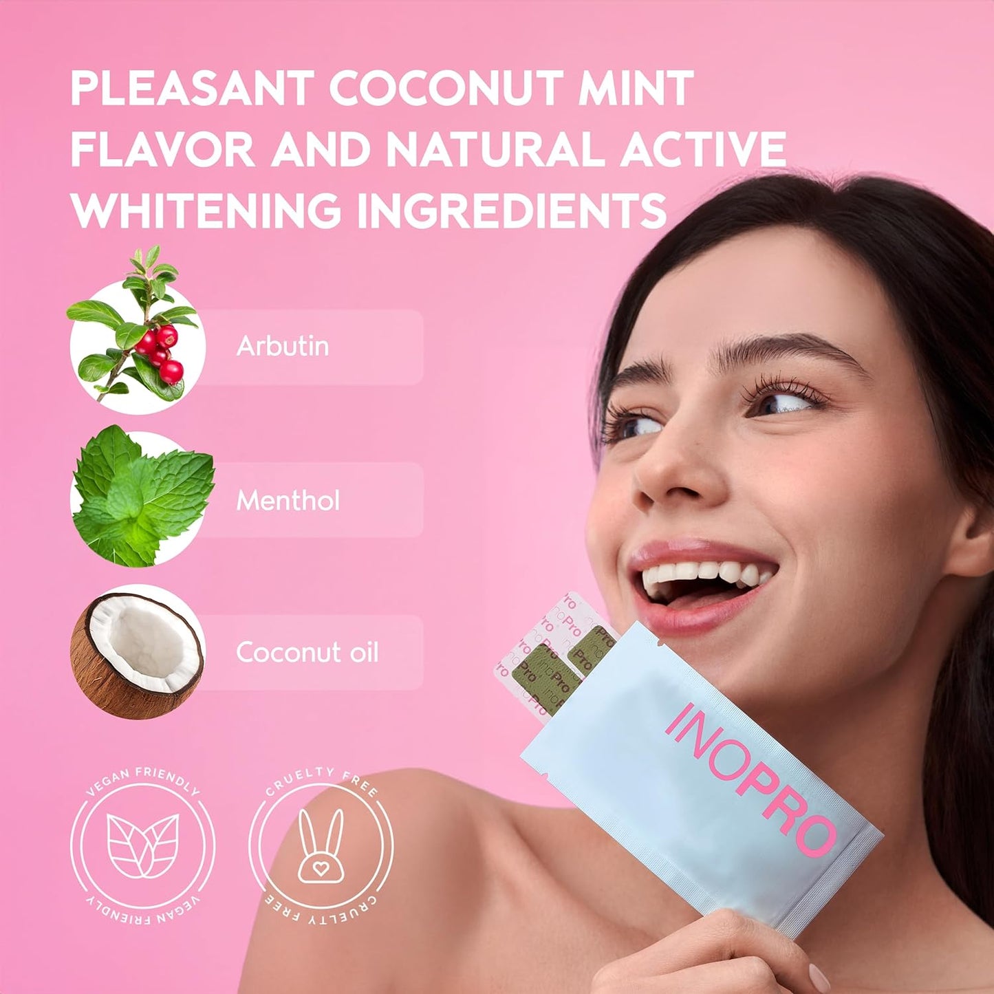 InoPro Teeth Whitening Strips 14 Treatments Kit - Teeth Whitener, Peroxide Free, Green White Strips for Teeth Whitening with Arbutin, Coconut Oil, Deep Stains Removal (28 Strips)