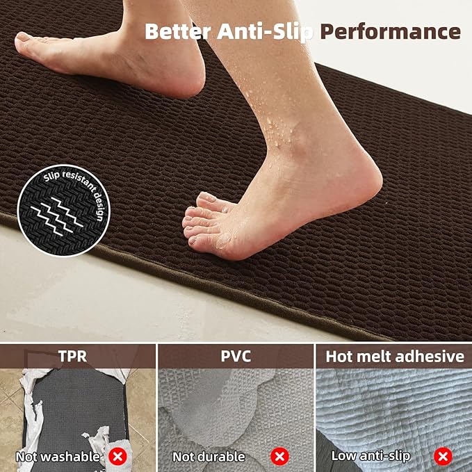 Large Bathroom Rugs Non Slip Washable Bath Rugs Super Absorbent Bathroom Rug Thin Quick Dry Low Pile Bath Mats, Brown 36"x48"