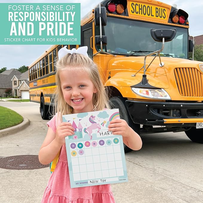 Sticker Chart for Kids Behavior at Home & Classroom - 25 Reward Chart for Kids Incentives, Gold Star Sticker Sheets, Unicorn Incentive Charts for Classroom Must Haves