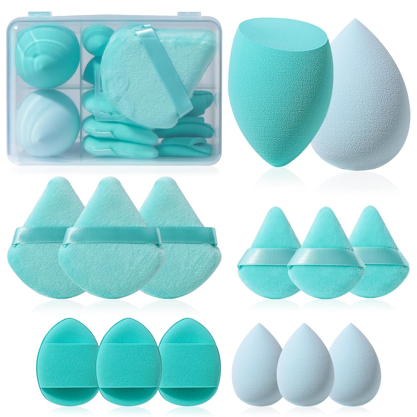 Makeup Sponge Set BS-MALLTriangle Puff 14 Pcs for Liquid, Cream, and Powder, Multi-colored and Mini Makeup Sponge (C-Green)