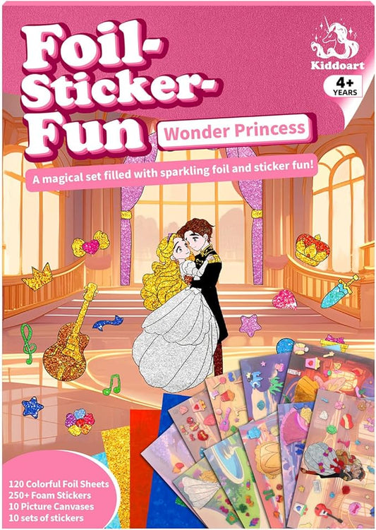 ManeFoodou Foil Fun - Princesses No Mess Art for Kids, Craft Kits & Supplies, DIY Creative Activity, Travel Toys, Birthday Gifts for Ages 4, 5, 6, 7-12