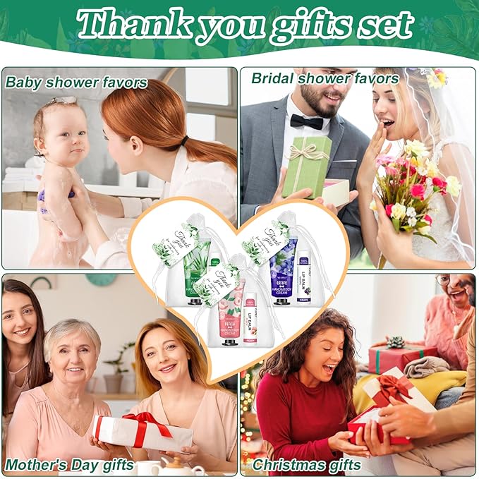 50 Sets Hand Cream Bulk and Lip Balm Bulk Gifts, Stocking Stuffers for Women, Christmas Gifts, Bridesmaid Gifts for Guests with Thank Card Organza Bags, Wedding Favors, Thank You Gifts and Small Gifts