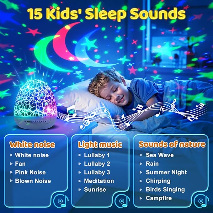 Baby Toys Night Light Projector Sensory Toys for Kids with Autism Toys for Boys 3-10 Baby Christmas Gifts | 15 White Noise 3D Films 31Colors Remote Control Night Light for Kids, Baby Boy Gifts