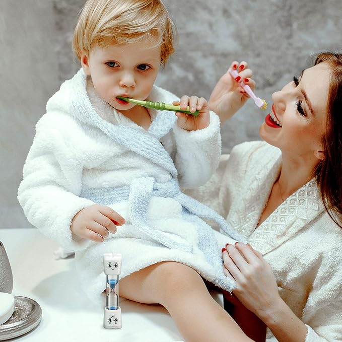 Weewooday 4 Pieces Toothbrush Timer for Kids 2 Minute Sand Timer Smile Pattern Tooth Brushing for Proper Tooth Brushing Boys Girls Oral Hygiene Party Favors(Blue, Red, Purple, Yellow)