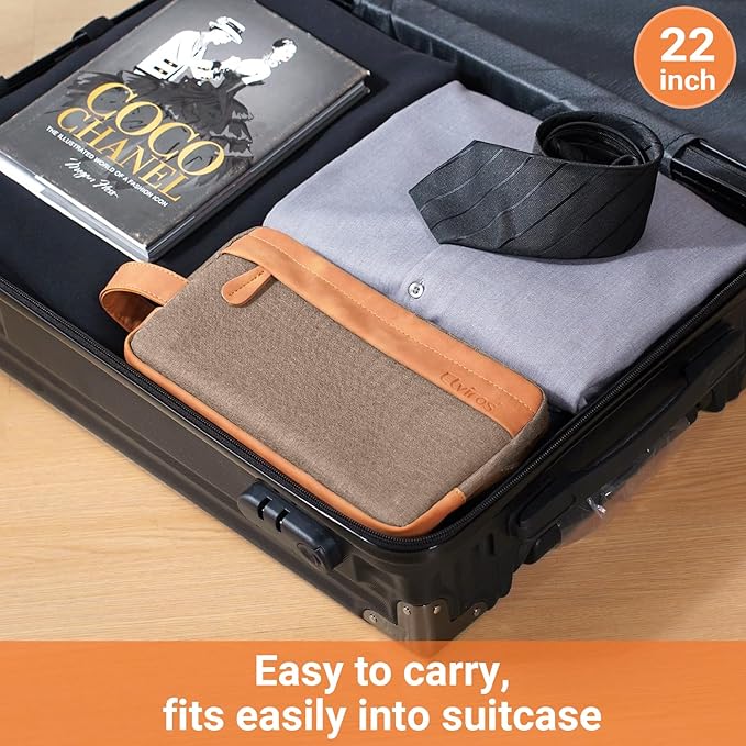 Elviros Travel Toiletry Bag for Men Hanging Dopp Kit Water Repellent PU Leather Shaving Bag with Large Capacity for Travel and Bathroom, Khaki