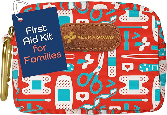 KeepGoing Small Travel First Aid Kit Kids – 60 Pc. Mini First Aid Kit for Purse, Diaper Bag, & Backpack with Latex-Free Bandages – 4 Oz., & 4.5 x 3.5 x 2 in, TSA-Approved